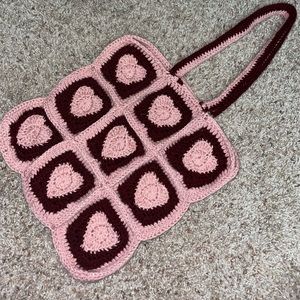 crocheted heart tote bag